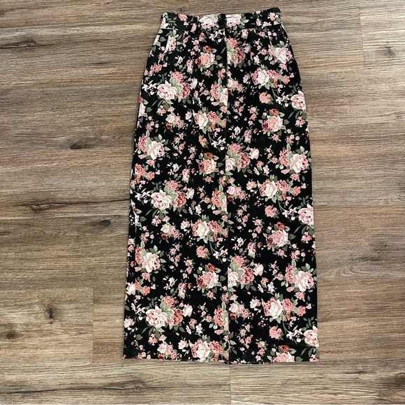 Vtg 90s Y2K Not Guilty Women’s 5/6 Black Floral Denim Maxi Skirt USA Whimsigoth - Picture 1 of 10